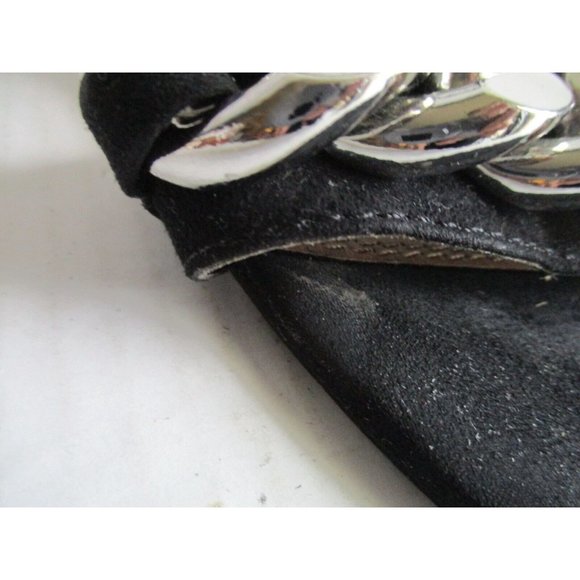 *ASOS Black Suede Sandal Ankle Strap Block 4" Heel Chunky Silver Chain Accent - Picture 4 of 8